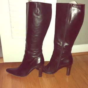 Sz9 JCrew high heel black calfskin boots wide calf